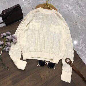 Cream White Textured Knit Sweater Cozy Soft Pullover